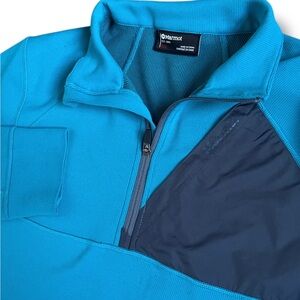 Marmot 1/4 Zip‎ Performance Sz Medium Teal / Black Pullover Long Sleeve Outdoor